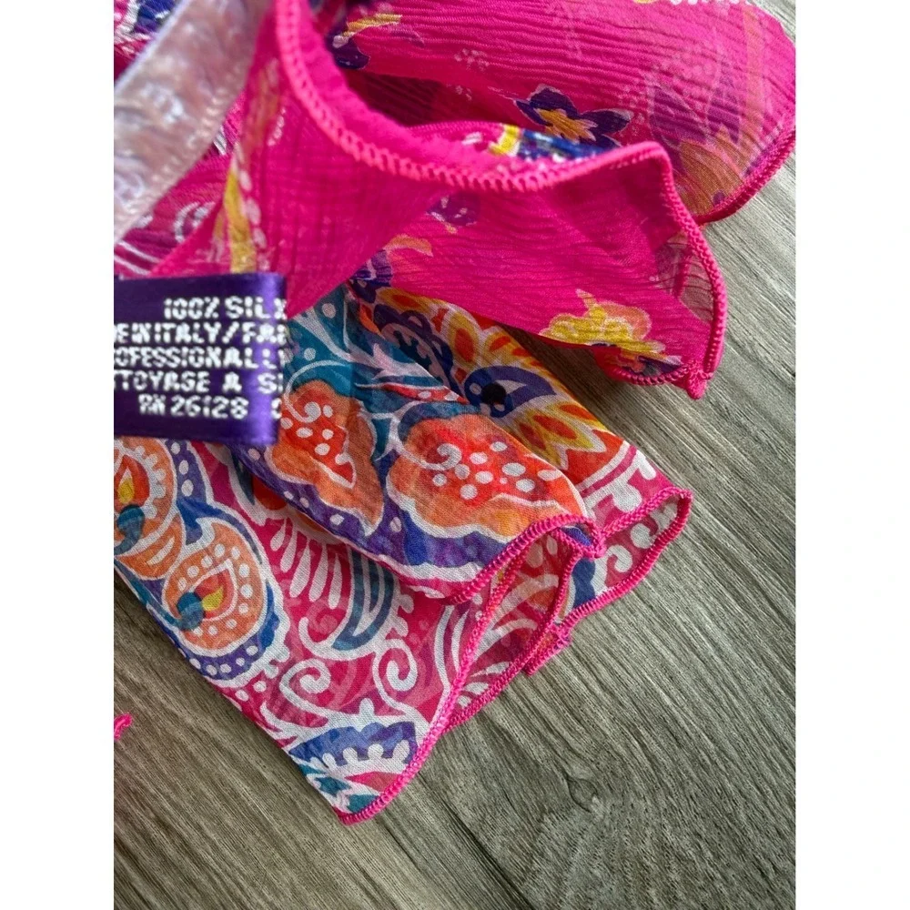 Ralph Lauren Purple Label‎ Pink Paisley Boho Floral 100% Silk Scarf Italy